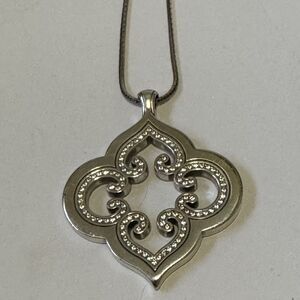 Brighton Pendant Necklace Toledo Mido 14.5" Silver Rhinestone Scroll Snake Chain